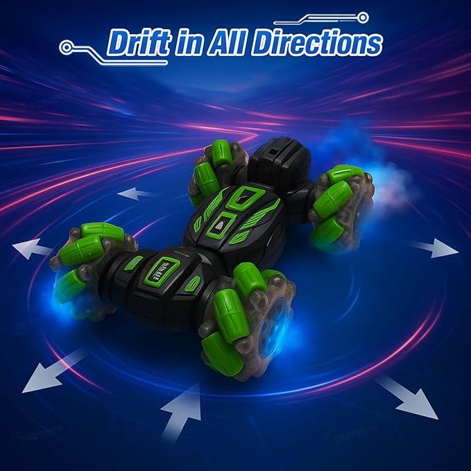 2.4G 4x4 RC Smoke Stunt Car Hand Sensor Gesture Control 360° Spinning High Speed Spray Telescopic Rotating 4WD Stunt Mist Drift Car Double Flip Off Roading Remote Control Car