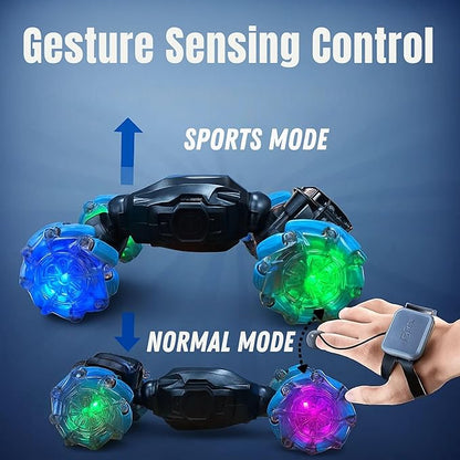 2.4G 4x4 RC Smoke Stunt Car Hand Sensor Gesture Control 360° Spinning High Speed Spray Telescopic Rotating 4WD Stunt Mist Drift Car Double Flip Off Roading Remote Control Car